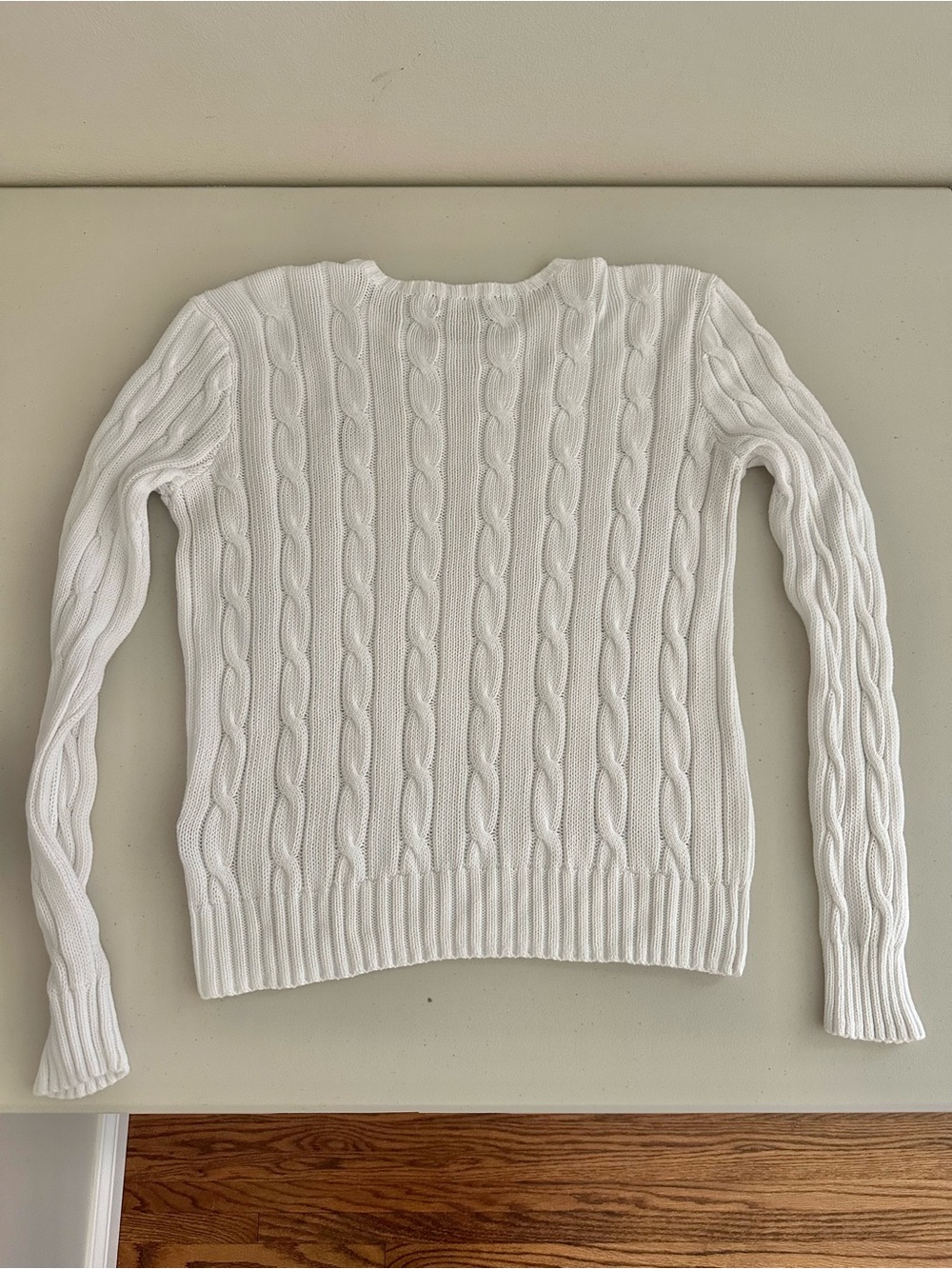 Polo Ralph Lauren White Cable Knit Cotton Crewneck Sweater Medium Preppy Classic - Picture 3 of 8
